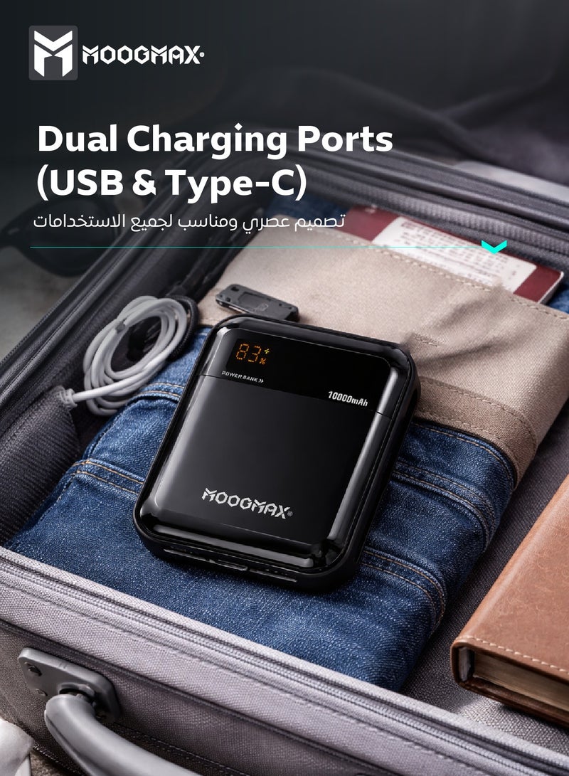 MOOGMAX power bank 10000 mAh in a very compact size. Portable charger with two Type C ports. 22.5W power bank fast charging. powerbank with a digital display. Overvoltage and overcurrent protection mini power bank. Portable slim power bank suitable for travel and on airplanes. - Image 2